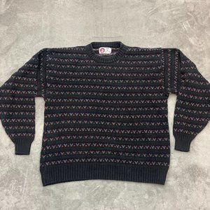 VTG Isle of Cotton Crewneck Sweater Pullover Black Multicolor Size XL Made in US